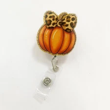 Fall Pumpkin Bow Halloween Retractable Badge Reel,Glitter Nurse Badge Holder wit