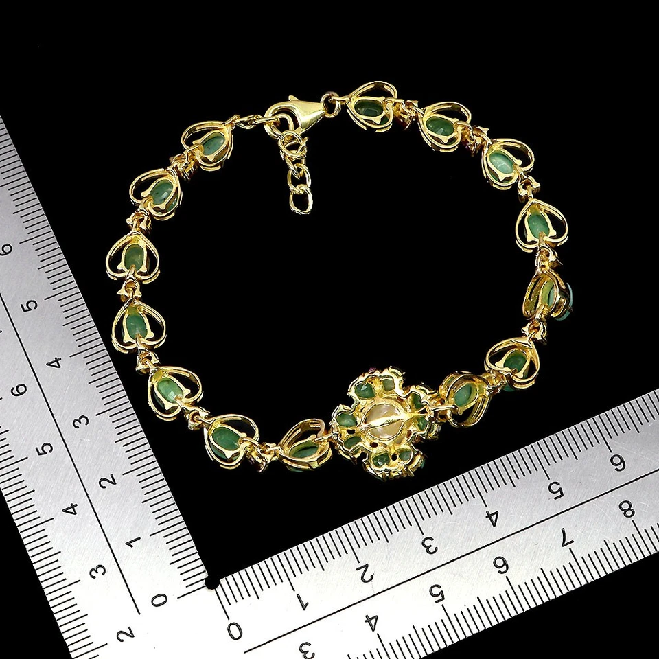 925 Sterling Silber Armband Oval Smaragd 6x4mm Perle Rubin No USA Einfuhr Fees - Bild 3 von 4