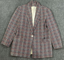 Jacobsons Blazer Womens 14 Blue White Red Plaid Tweed Lined Career Vintage