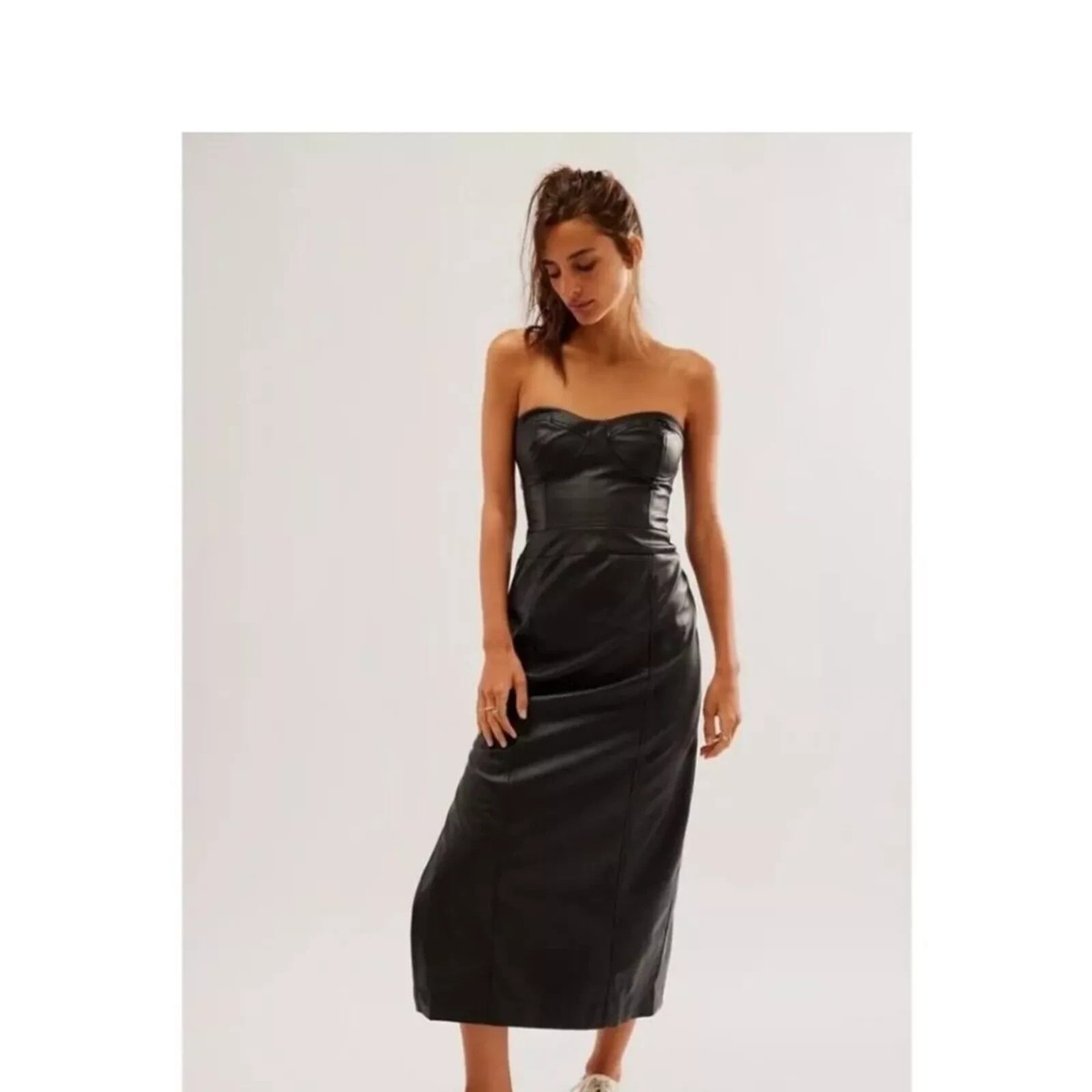 Free People Mira Faux Leather Corset Midi Dress Sz Uk 10, Black | eBay