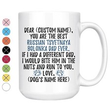 Taza de café rusa personalizada Bolonka perro papá, Bolonka Zwetna dueño hombre regalo