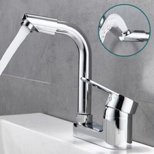 Robinet d'eau chrome moderne pour évier de salle de bain double trou rotation 3