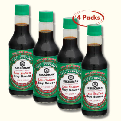 Kikkoman Less Sodium Soy Sauce 10oz - PACK OF 4 - FREE SHIPPING