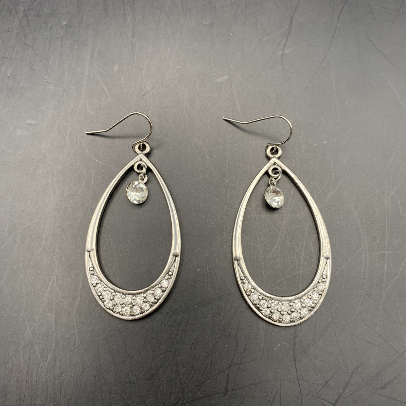 Big Teardrop Drop Dangle Hook Earrings Silver Ton… - image 3