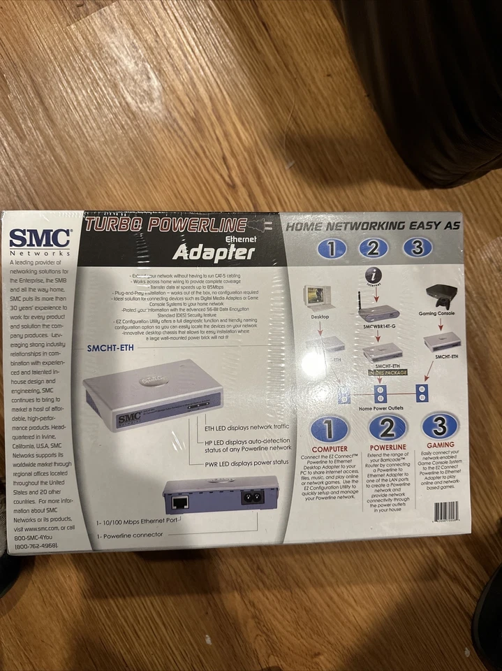 SMC Networks Turbo Powerline EZ Connect Ethernet Adapter SMCHT-ETH to 85 MBPS  - Image 2 of 2