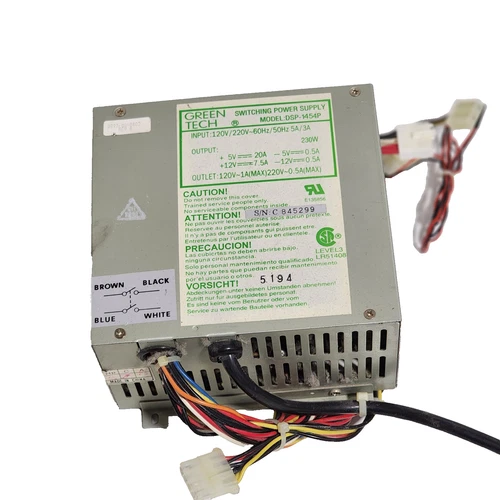 Green Tech DSP-1454P 200W AT Switching Power Supply USED.