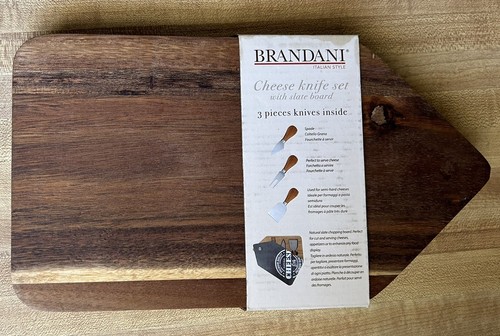 BRANDANI Combination WOOD & SLATE CUTTING BOARD CHEESE KNIFE SET, 3 pc-MINT NEW! - Picture 6 of 7