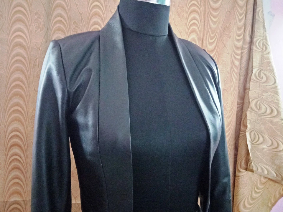 Chaqueta corta para mujer y niña 100 % piel de cordero genuina moto bolero encogerse de hombros Foto 4 de 4
