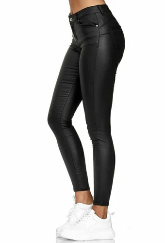 Damen Hose Leder Optik Push Up Kunstleder Skinny Coated Lederimitat Stretch DE - Bild 4 von 8