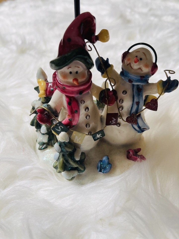 Kohl's 2 Snowmen Tealight Candle Holder. 10".Metal Shade with 3D