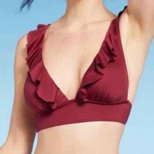 NWT Shade  Shore Ruffled Burgundy Bikini Top Size Small