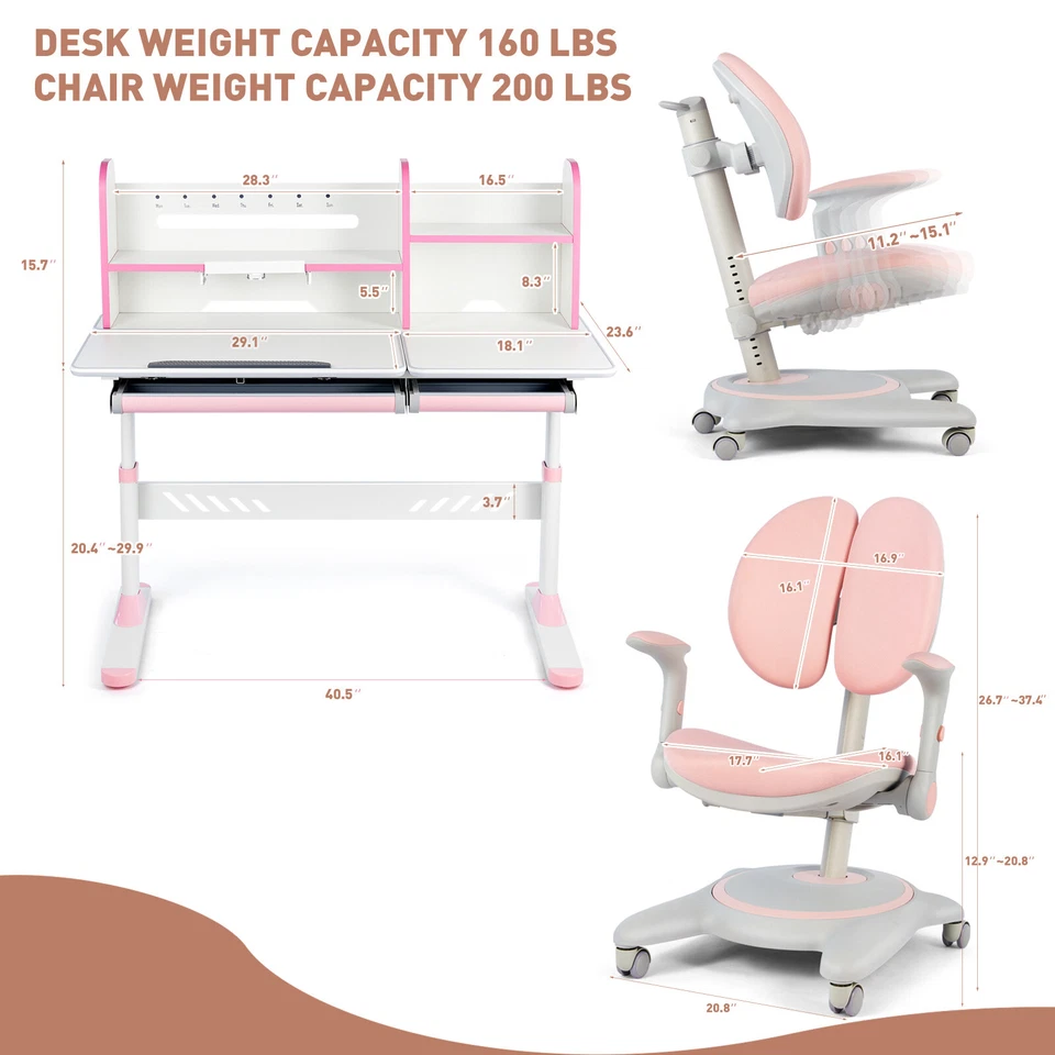 Escritorio de estudio plegable de gran altura ajustable para niños con estantería, cajón Foto 2 de 4