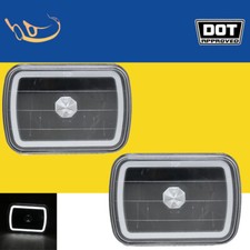Pair 7x6 White Led Halo Sealed Beam Headlight H4 Hi-lo For Jeep Cherokee Xj