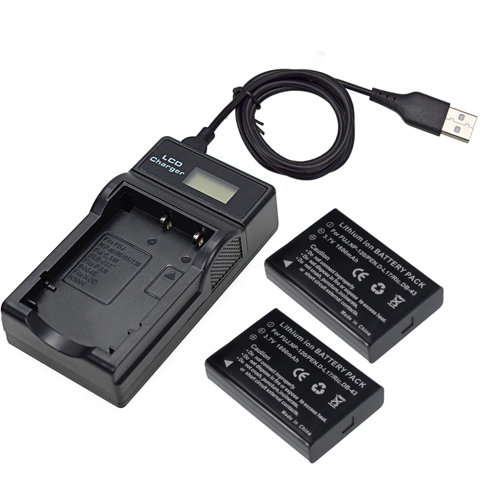 2 Baterías + Cargador USB LCD para DB-43 RICOH Caplio 400G ancho 500G ancho 500G 500SE Foto 3 de 4