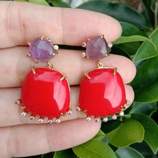 New Earrings Fashion Stud Earring Red Crystal Purple Amethyst Stones Jewelry