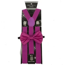 Adult MAGENTA Wedding Suspender and Bow Tie Set Adjustable Wedding Prom