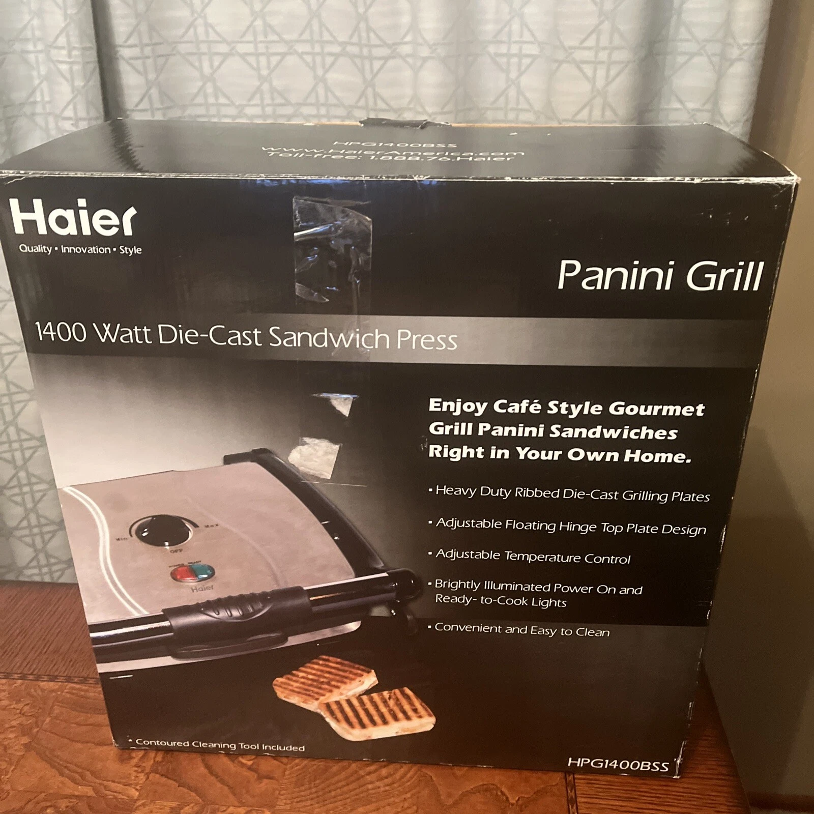 HAIER STAINLESS STEEL PANINI GRILL 1400 WATT DIE CAST SANDWICH PRESS NEW IN BOX