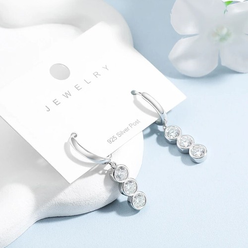 D VVS1 3mm Real Round Moissanite Drop Dangle Earrings 925 Sterling Silver GRA - Picture 5 of 11