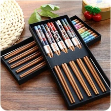 chopsticks japanese bamboo 5 pair wood gift reusable pairs chinese wooden sushi