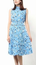 Nanette Lepore Midi Dress Size 10 Blue Floral Smocked Neck Pleated Sleeveless