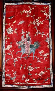 QING Chinese Silk Padded Embroidery Large Textile Panel Tapestry Immortal Kilin
