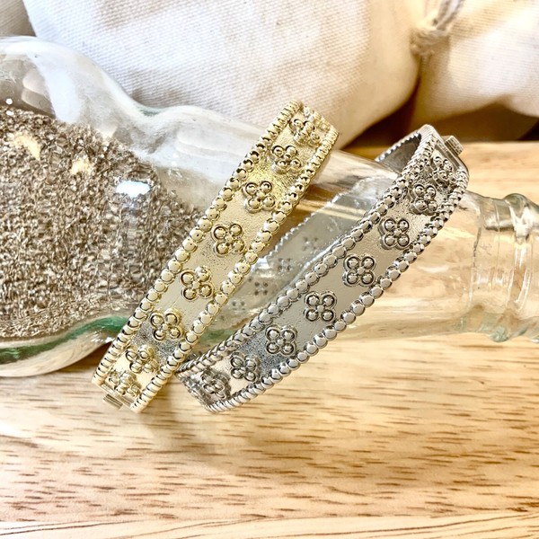 Alternate view of High-end Brand Style Gold Plated Ball Trim Pave Leaf Bangle Stunning Bracelet