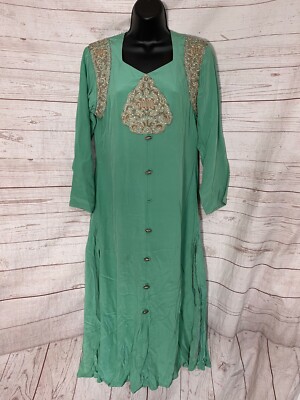 Set of 3 Pcs Traditional Clothing Green: Benzer Kurta, Pants and Scarf