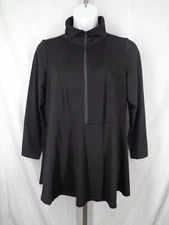 Attitudes by Renee Black French Terry Half Zip Peplum Top Plus Size 1X New