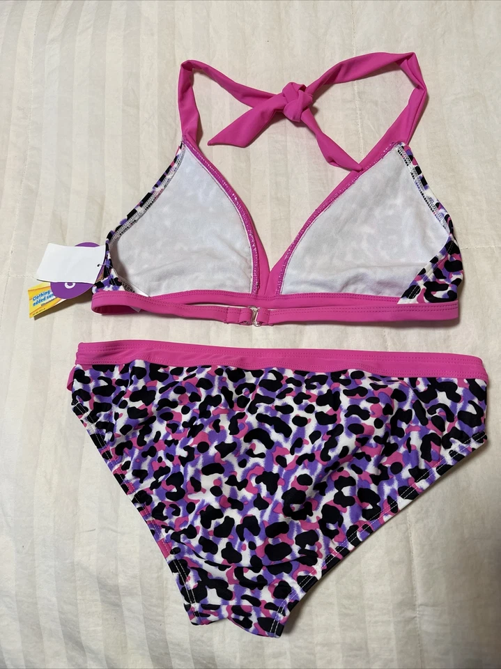  Nuevo traje de baño bikini con estampado de leopardo rosa y púrpura talla 16 Arizona para niñas Foto 2 de 4