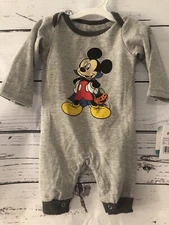NWT Disney  Infant Baby 0-3M Mickey Halloween One Piece Outfit Gray Long Sleeve