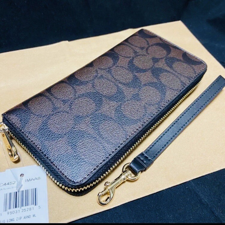 COACH, Zip-around Long wallet with Strap, C4452, Signature