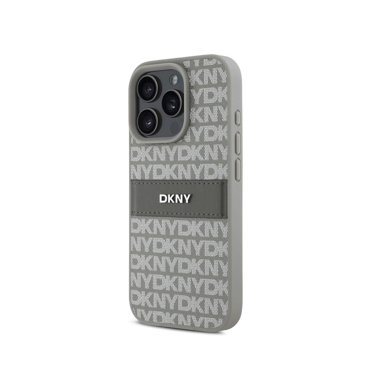 Coque DKNY iPhone 16 Pro beige avec le motif imprimé Repeat Pattern