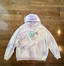 Hatsune Miku x Pusheen Sundae Pink and Purple Tie Dye Pullover Unisex Hoodie L