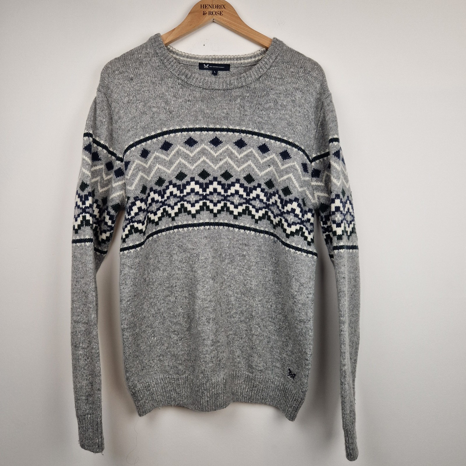 Crew Clothing Company Wool Blend Grey Christmas Jumper Size Large