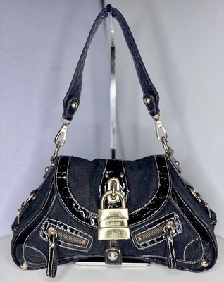 **RARE FIND** GUESS Vintage Y2K Croc Embossed Padlock Denim Bag