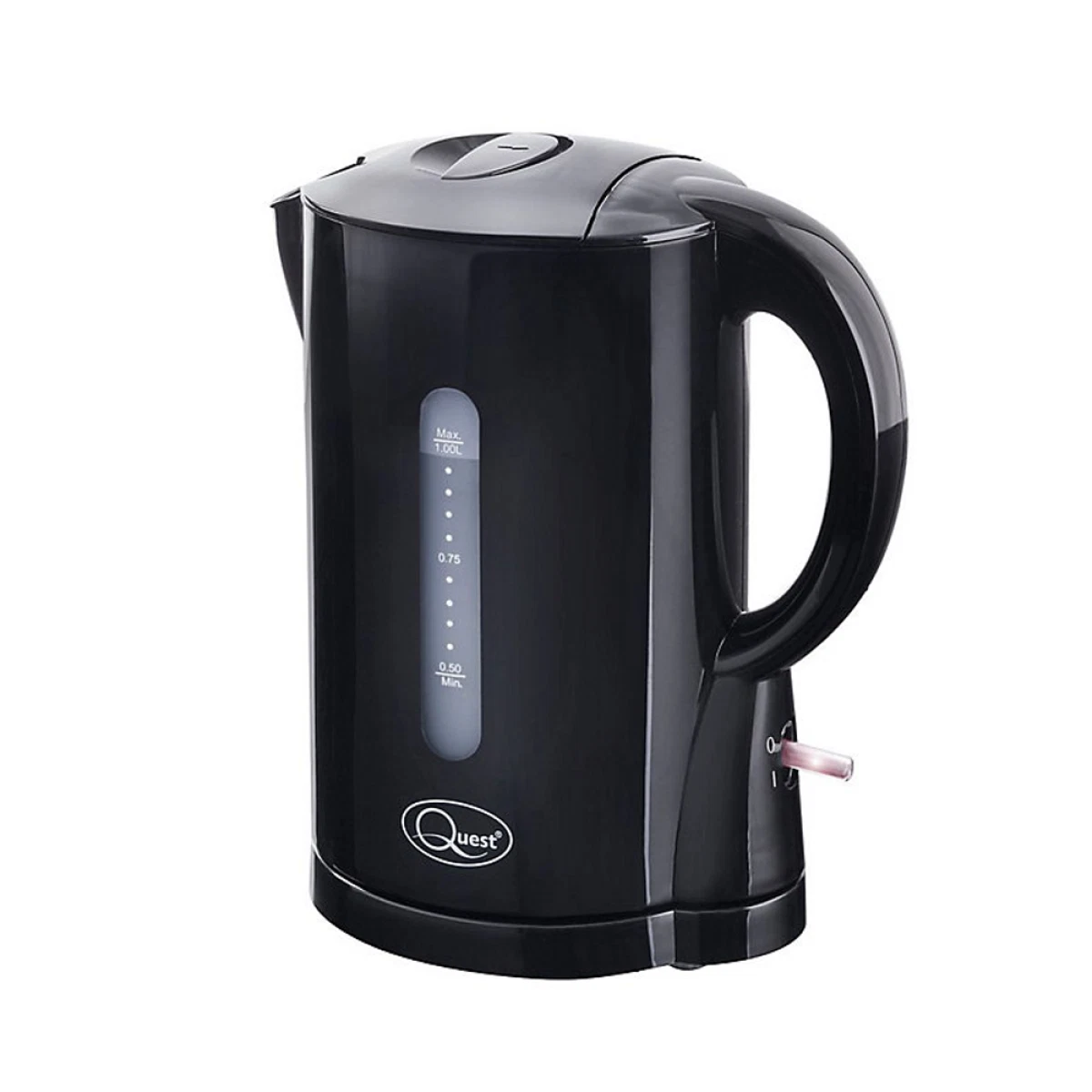 Electric Kettle 1L Black Stainless Steel Cordless Jug with Water Gauge Auto-Off.