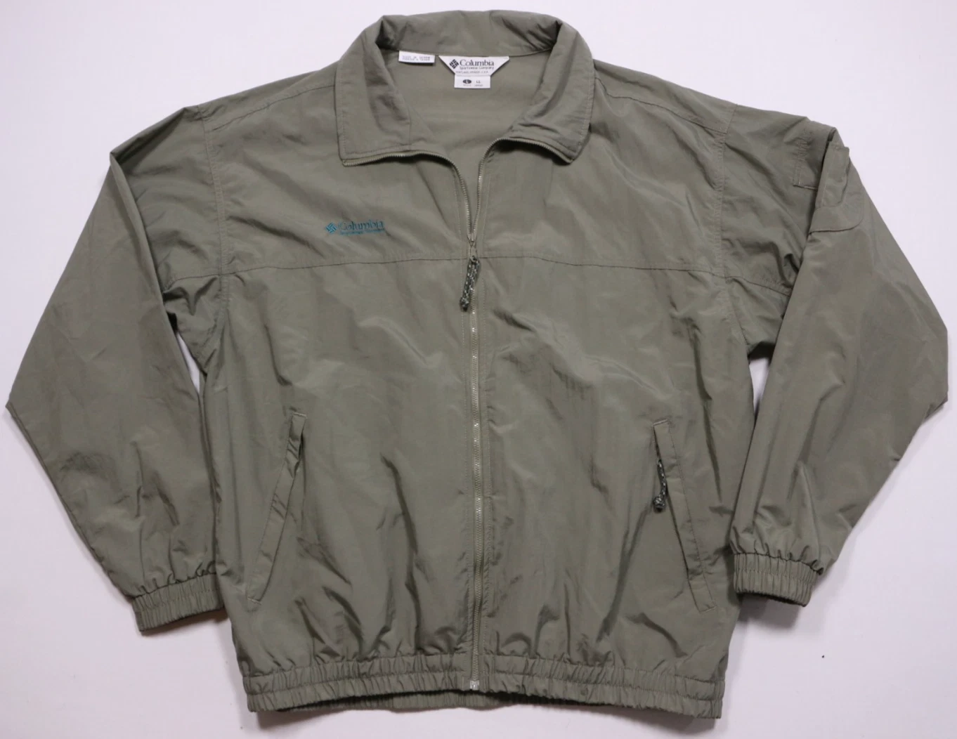Vintage Columbia Wind Rain Jacket Men's L Full Zip Army Green Windbreaker