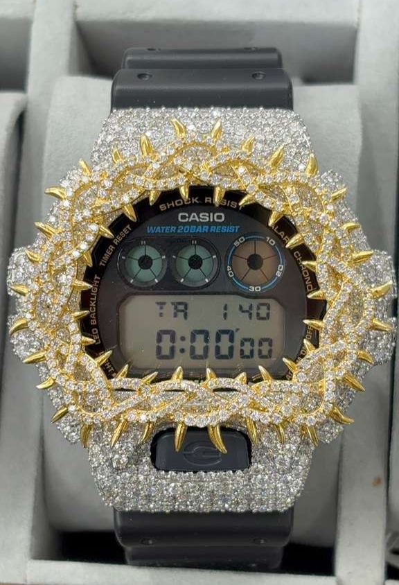 Custom Moissanite G-Shock DW-6900 Watch Two tone Thorn Bezel | eBay