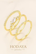 3pcs 14k gold plated stacking rings set for women cz dainty thin eternity bands