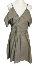 Madewell Women’s 100% Cotton Cold Shoulder Ash Green Ruffle Dress Size 8 New NWT