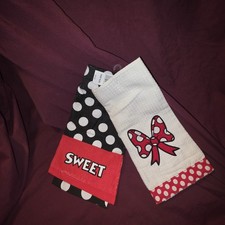 NEW Disney Parks Minnie Mouse Kitchen Towel Set Red 1 SWEET 1 Polka Dots