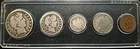 5 U.S. BARBER  COIN TYPE SET In Case-Silver 1909 Half, 1914D Quarter 1913 Dime