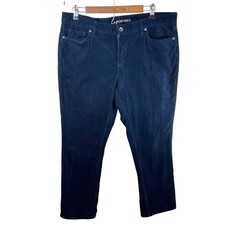 Lands End Womens Mid Rise Straight Leg Cotton Corduroy Pants Navy Petite Size 16