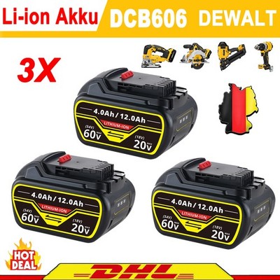 3x 12Ah Akku 20V 54V 60V für DeWalt XR FlexVolt DCB205 DCB206 DCB606 DCB609 NEU