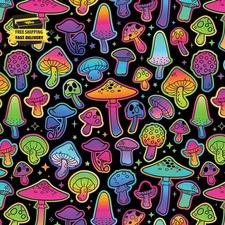 Mushroom Gift Wrapping Paper Sheet, Psychedelic Mushroom Pattern, 2 Sheets - 15 