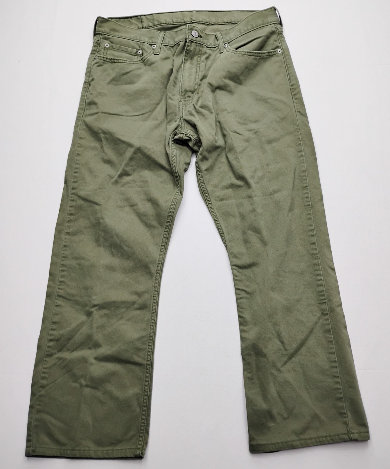 Olive Green Denim Straight Fit Pants 36x28 Hemmed