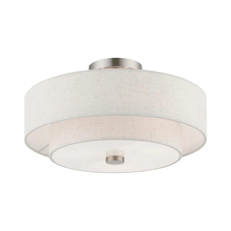 Livex Lighting 3 灯织物灯罩吸顶,51084-92,拉丝镍带 o — 第 2/4 张图片