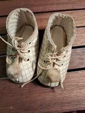 Schuhe Babybotte Vintage Puppenschuhe Ledersohle weiß Halbschuhe Babyschuhe