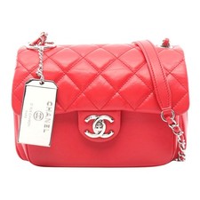Chanel Small Leather Flap Shoulder Bag Women Red One Size