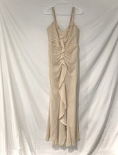 White by Vera Wang Champagne Beige Formal Maxi Dress w Ruffle Sz 10